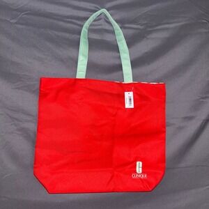 Clinique Canvas Tote Bag Reusable Bag Mint Green Handles Polka Dot Lining